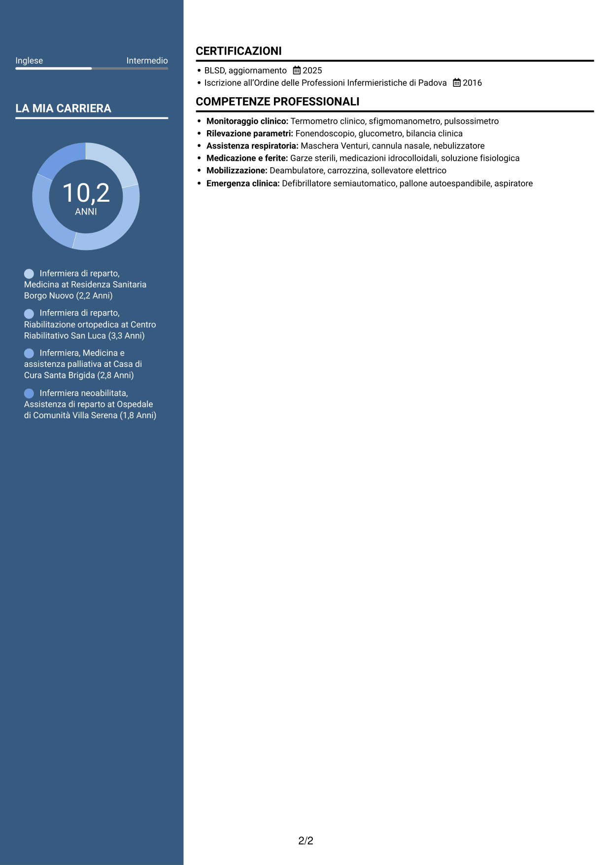CV Elegante (formato con colonna laterale colorata e foto): Infermiere di reparto, pagina 2