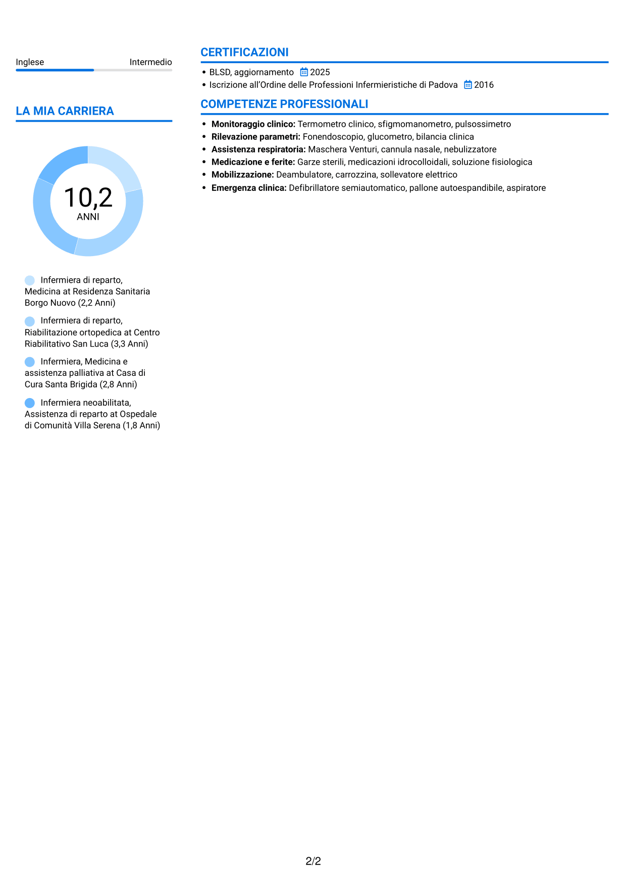 CV Audace (formato a due colonne con accenti colorati e foto): Infermiere di reparto, pagina 2