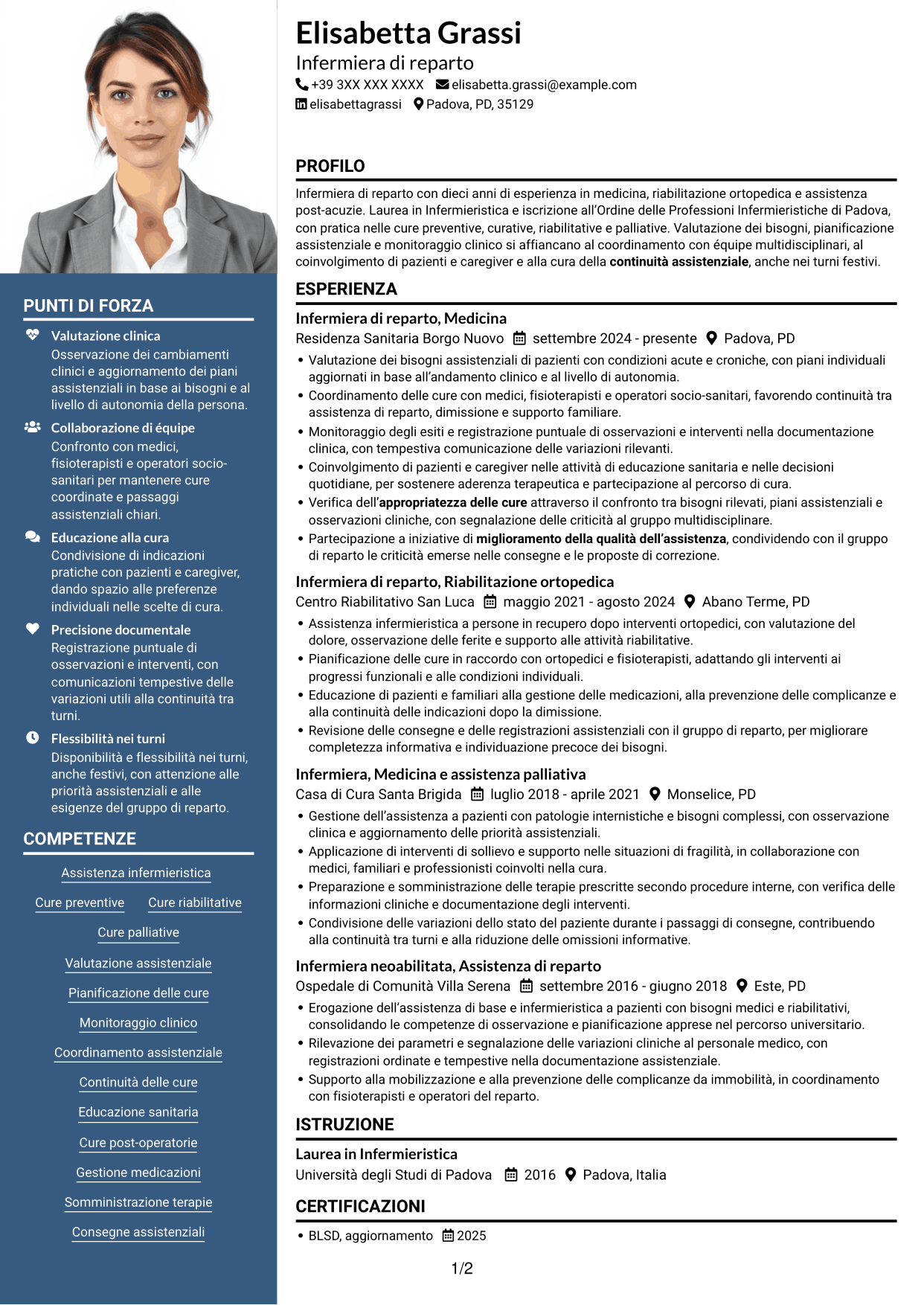 CV Signature (formato con colonna laterale colorata e foto grande): Infermiere di reparto, pagina 1