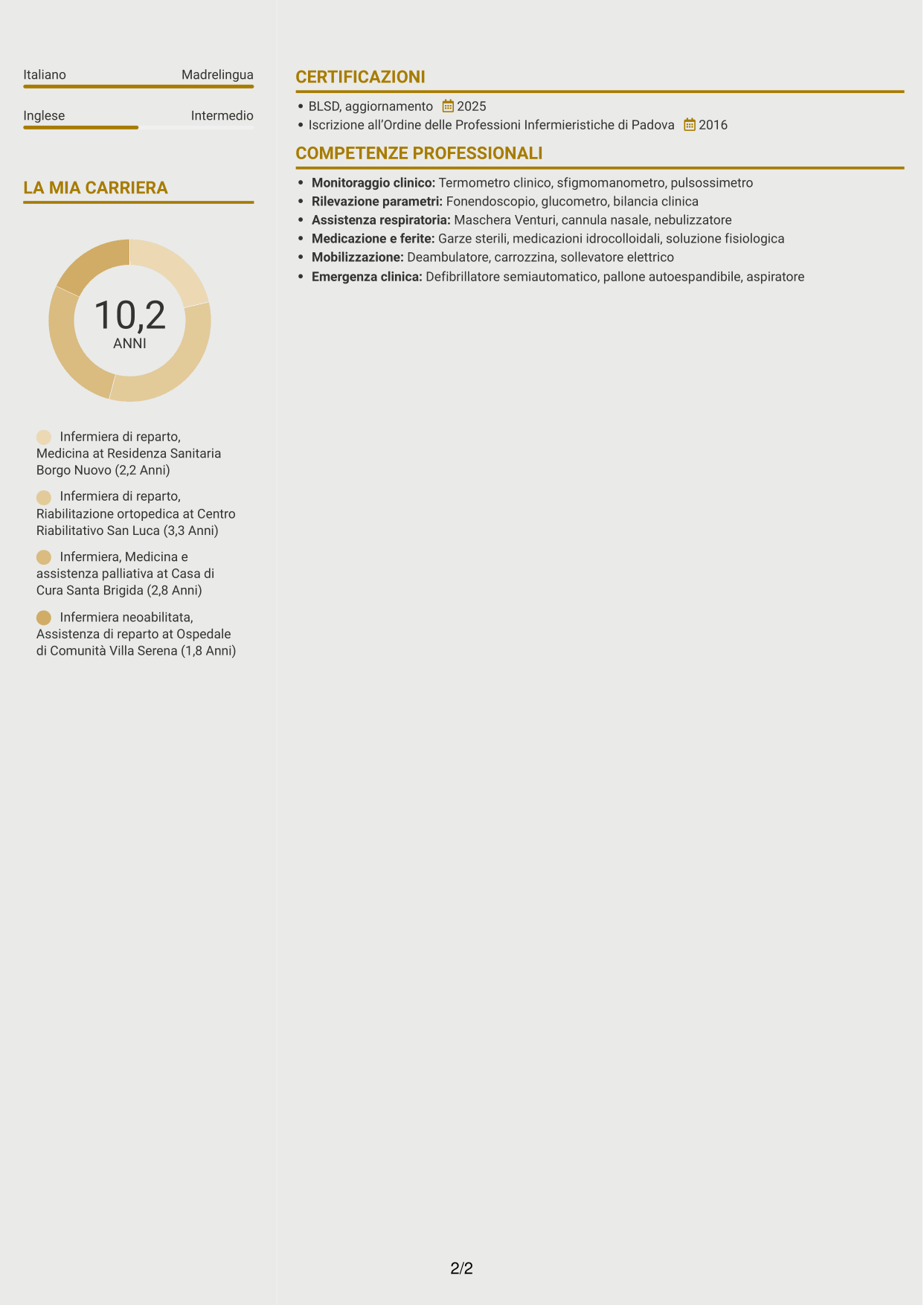 CV Dinamico (formato a due colonne con icone): Infermiere di reparto, pagina 2