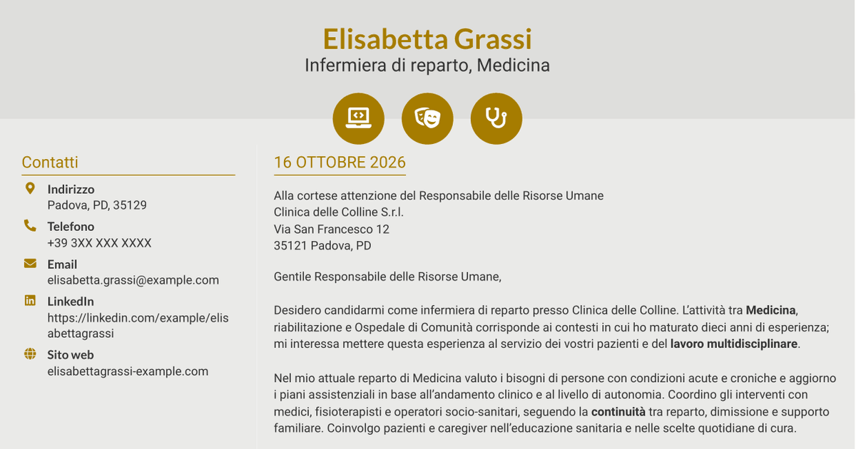 7 modelli di lettera di presentazione per Infermiere di reparto, con esempi