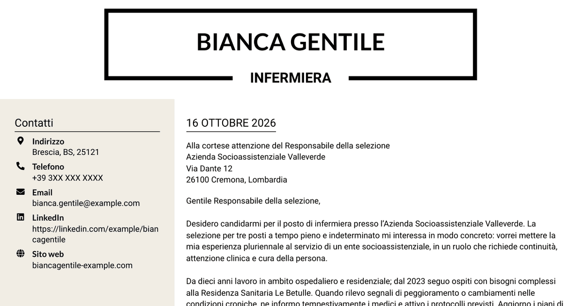 7 modelli di lettera di presentazione per Infermiere, con esempi