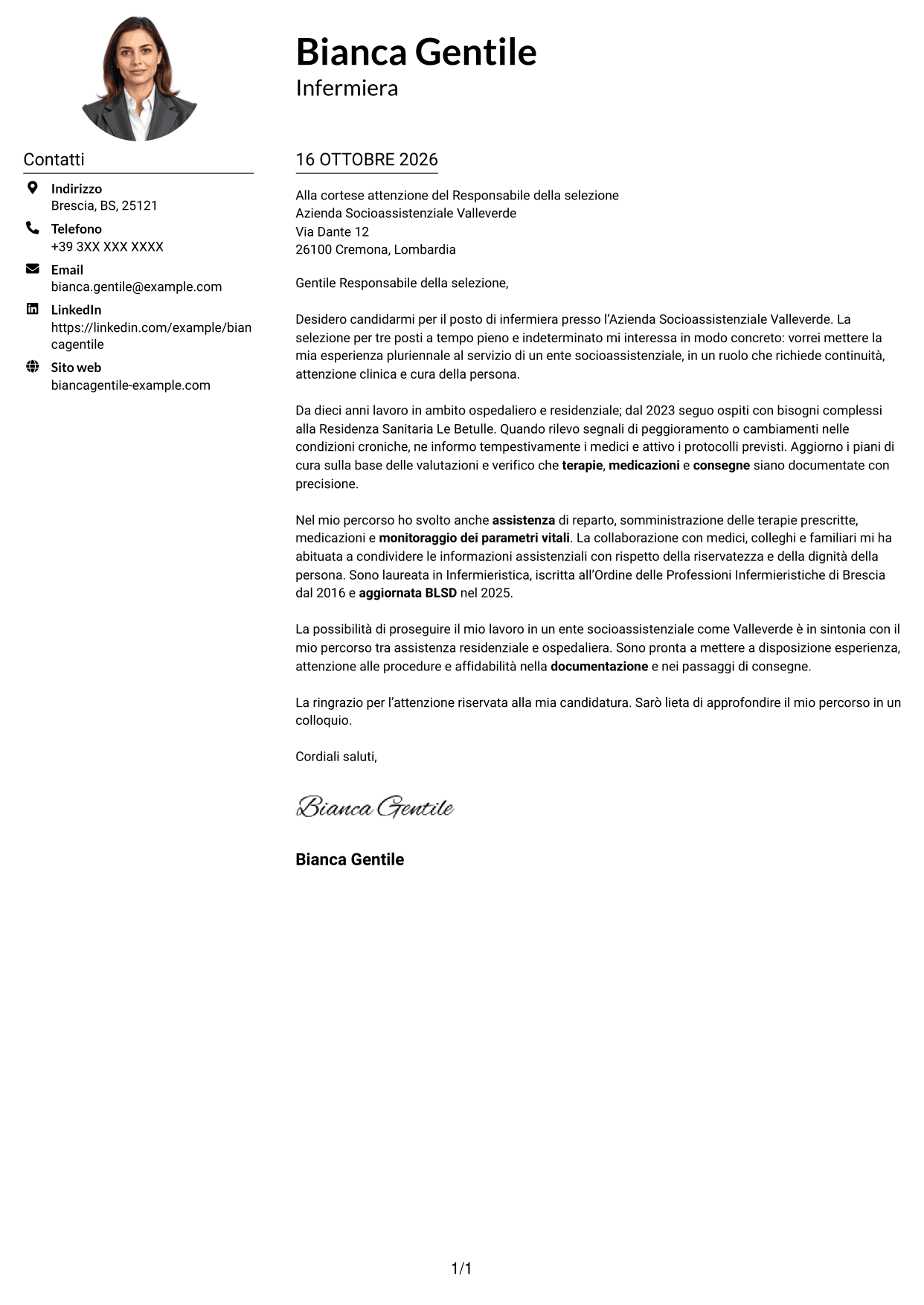Esempio di lettera di presentazione — pagina 1