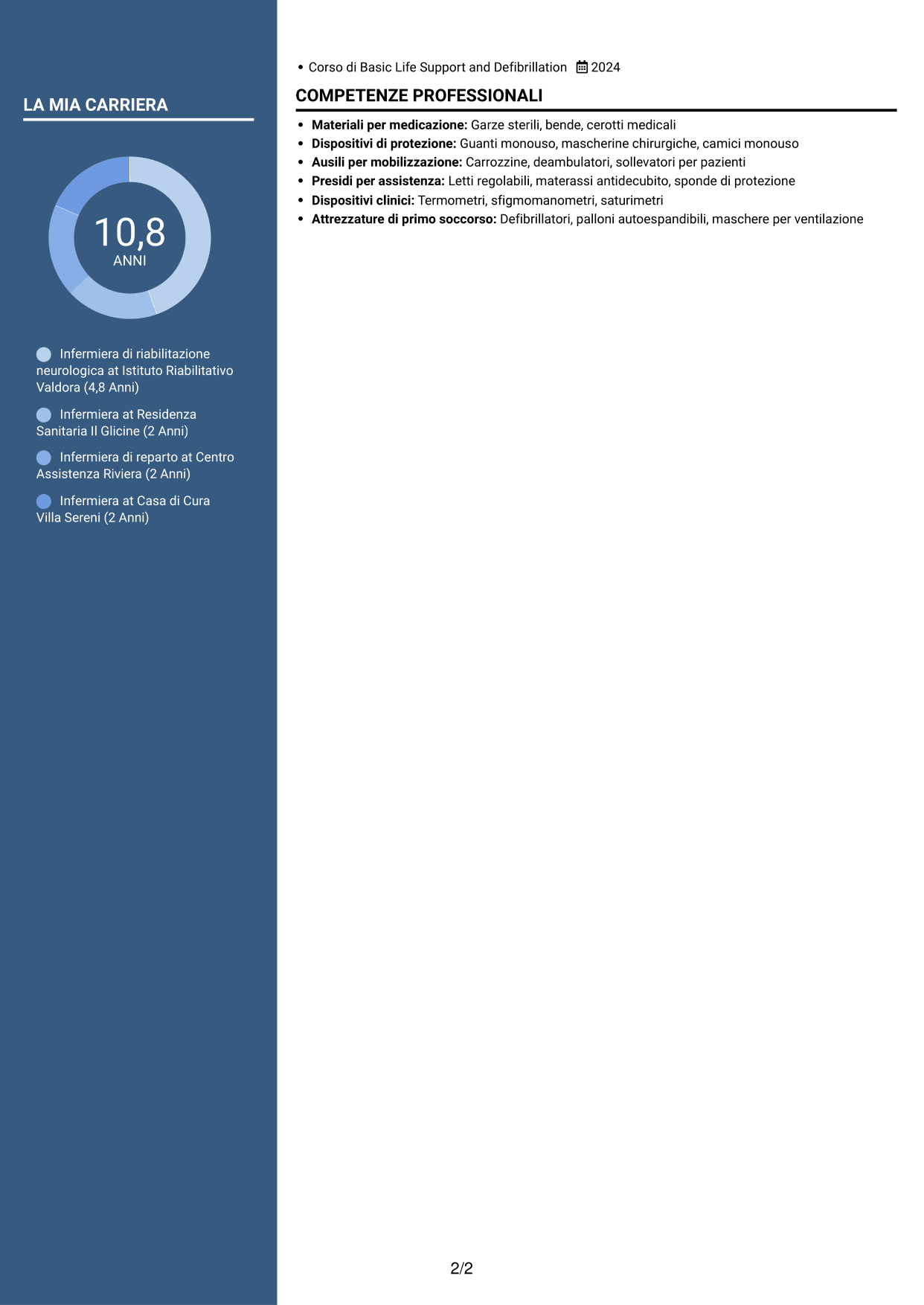 CV Elegante (formato con colonna laterale colorata e foto): Infermiere - Riabilitazione neurologica, pagina 2