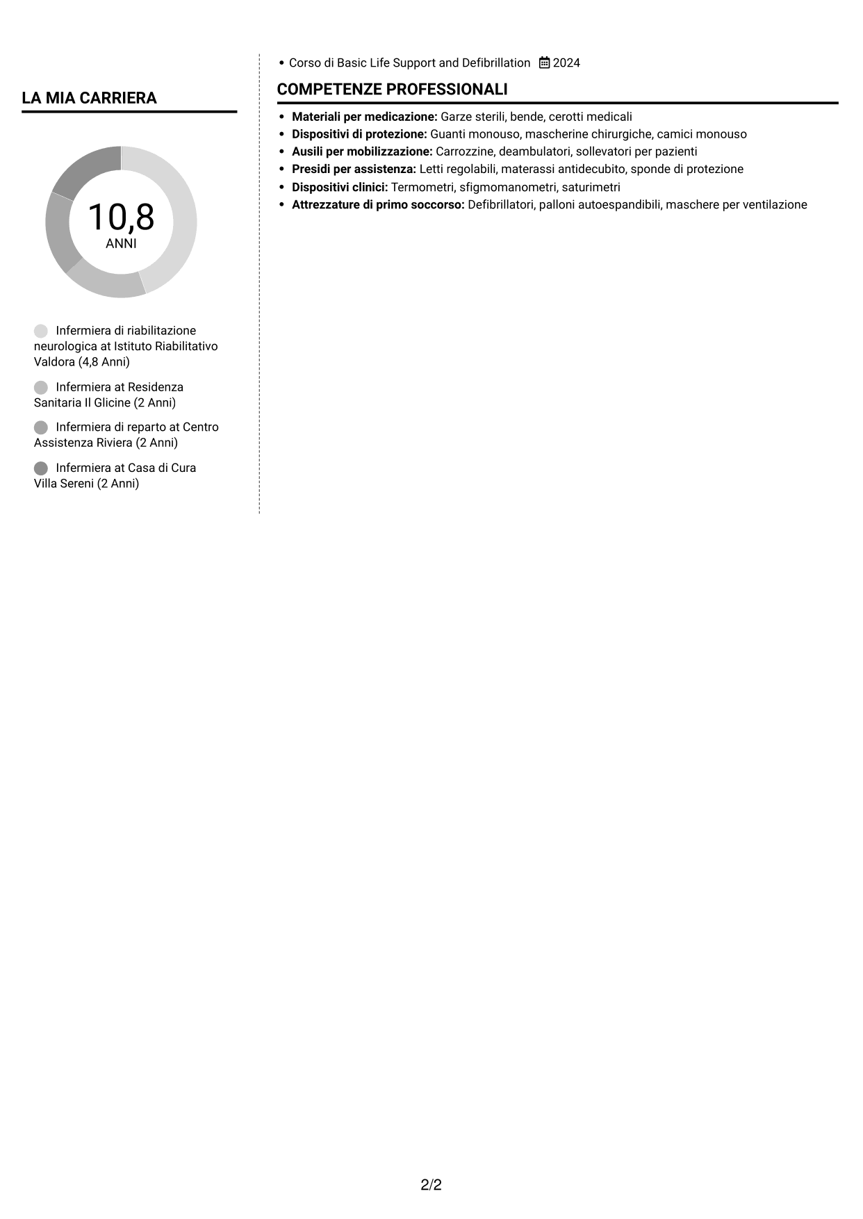 CV Moderno (formato a due colonne con foto a sinistra e separatore): Infermiere - Riabilitazione neurologica, pagina 2