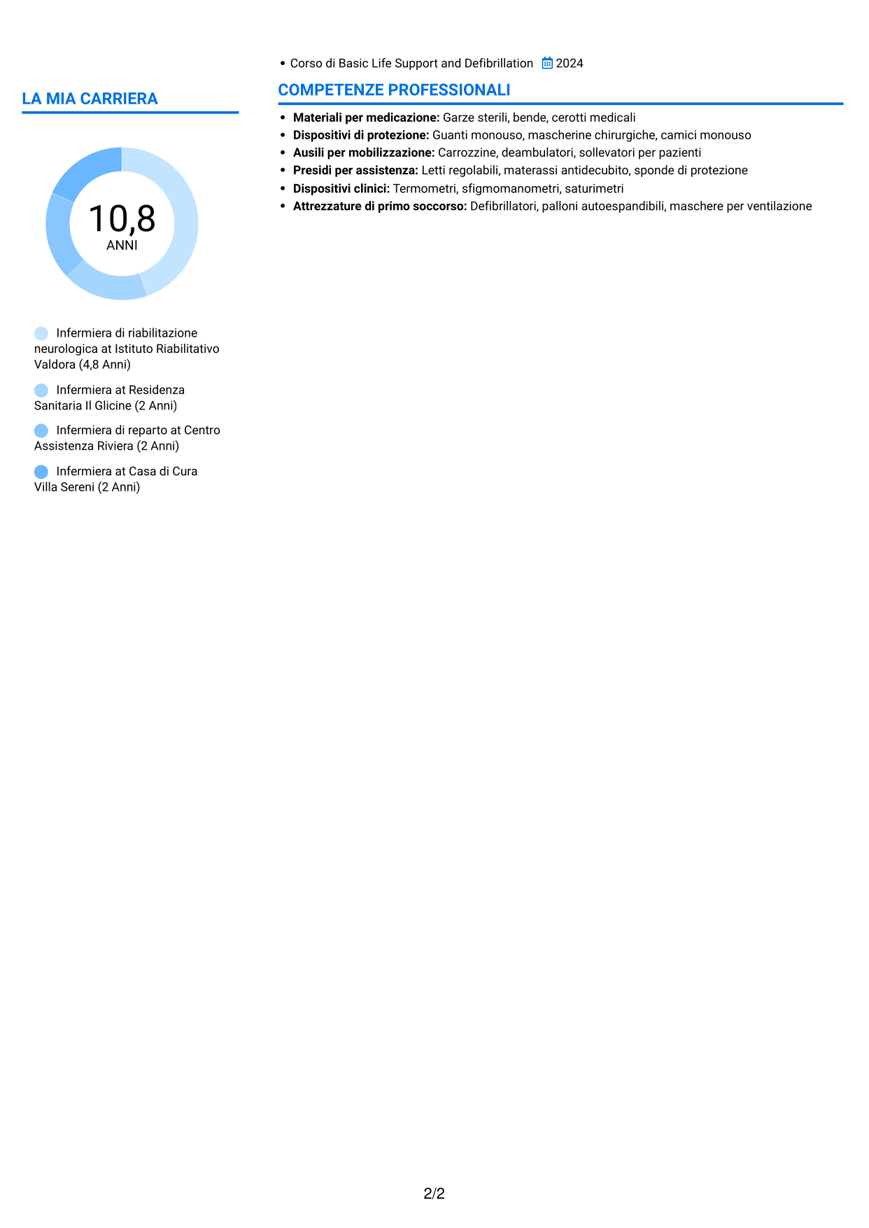 CV Audace (formato a due colonne con accenti colorati e foto): Infermiere - Riabilitazione neurologica, pagina 2