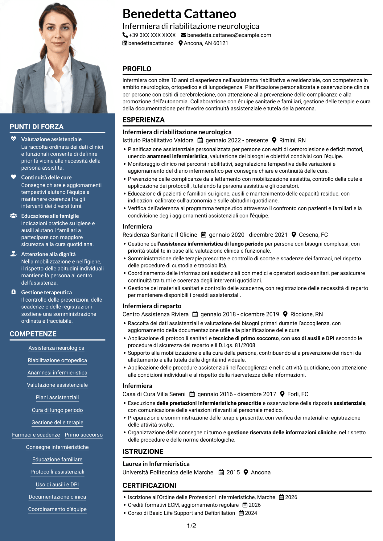 CV Signature (formato con colonna laterale colorata e foto grande): Infermiere - Riabilitazione neurologica, pagina 1