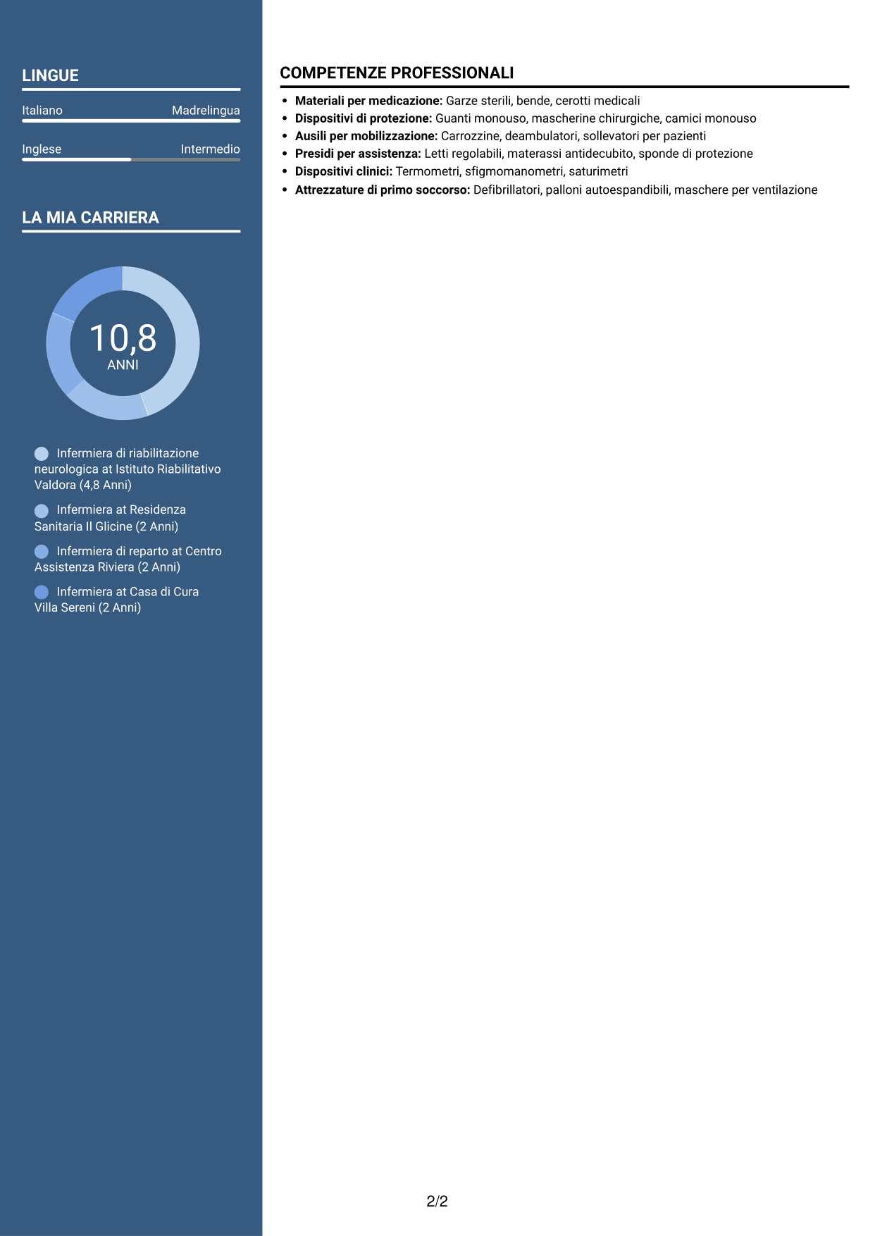 CV Signature (formato con colonna laterale colorata e foto grande): Infermiere - Riabilitazione neurologica, pagina 2