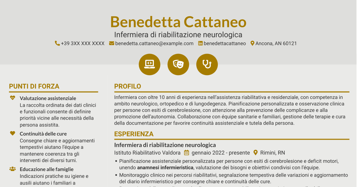 7 modelli di CV per Infermiere - Riabilitazione neurologica, con esempi