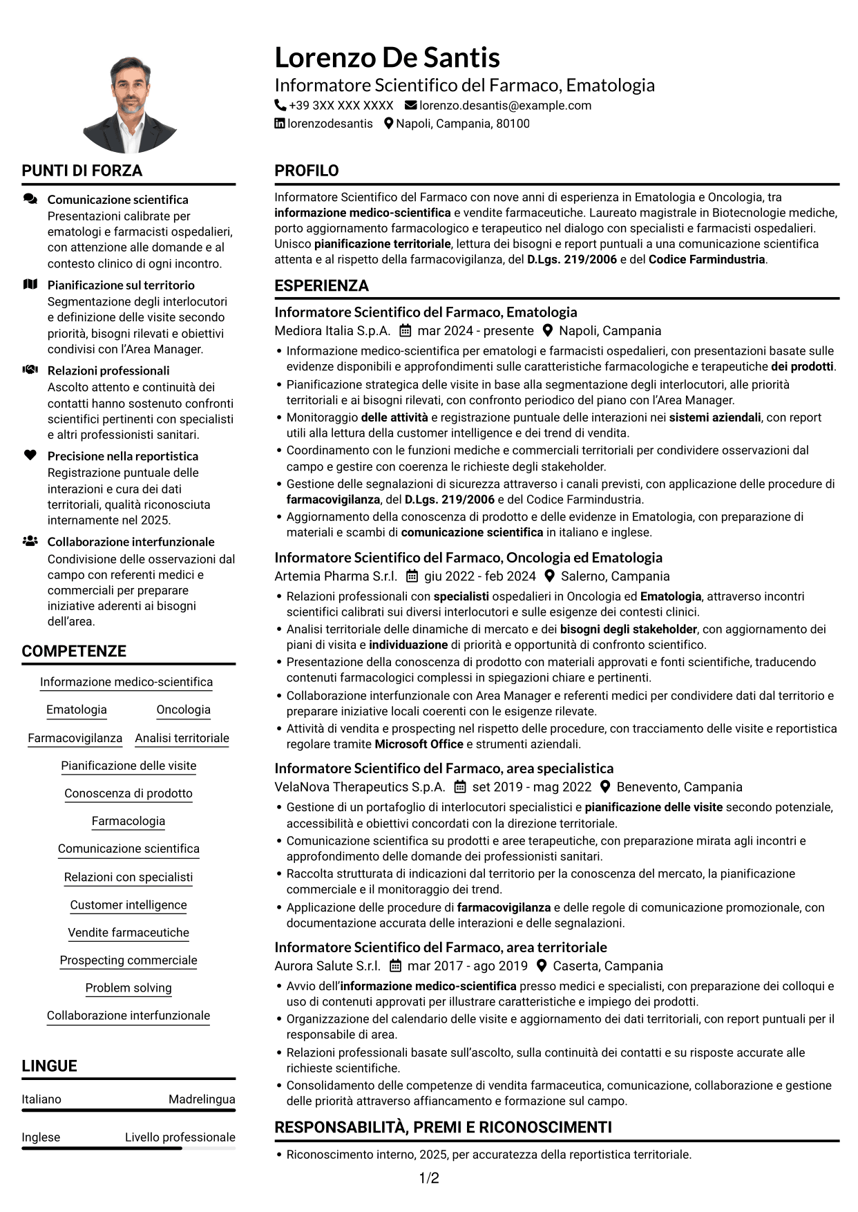 Esempio di curriculum — pagina 1