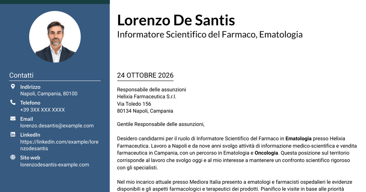 7 modelli di lettera di presentazione per Informatore Scientifico del Farmaco - Ematologia, con esempi