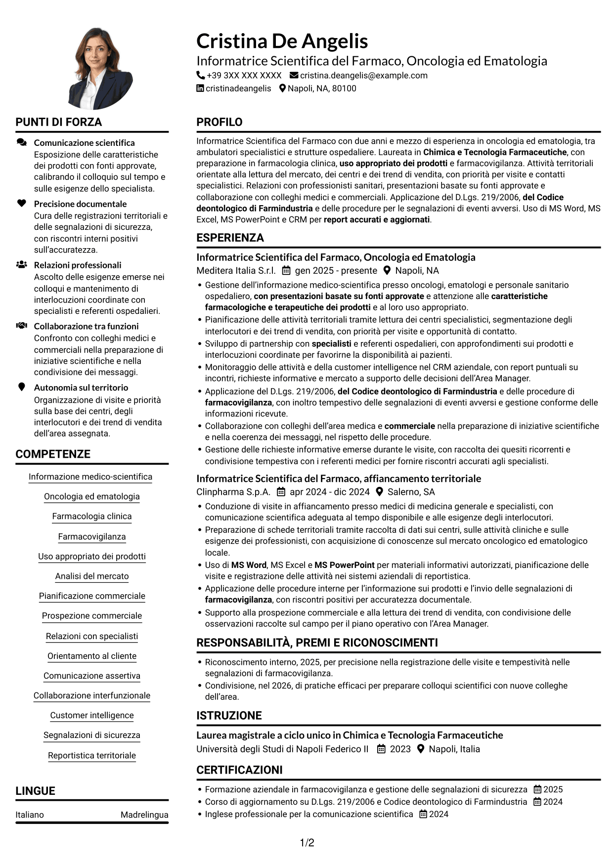 Esempio di curriculum — pagina 1