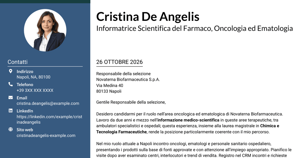 7 modelli di lettera di presentazione per Informatore Scientifico del Farmaco - Oncologia ed Ematologia, con esempi