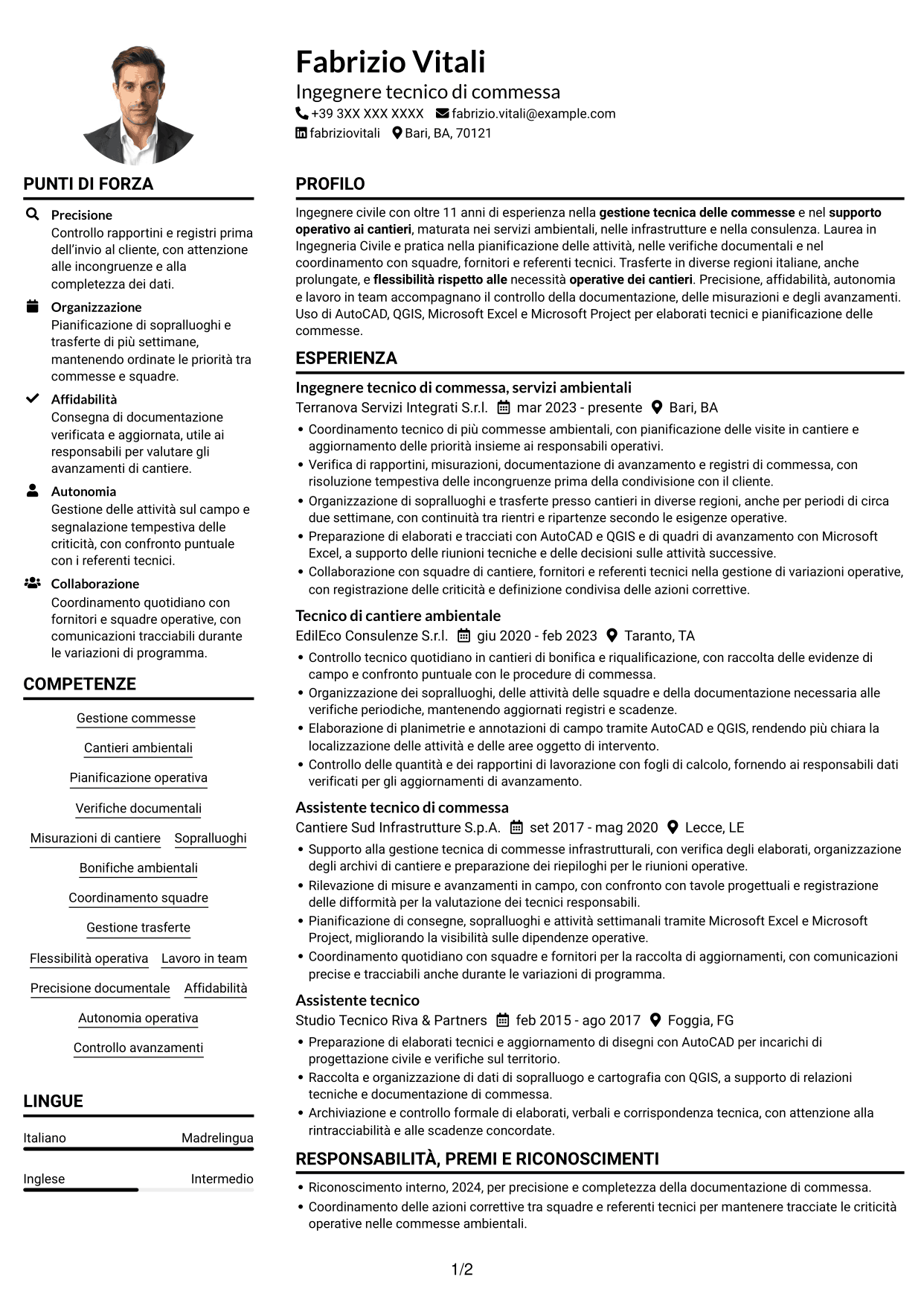 Esempio di curriculum — pagina 1