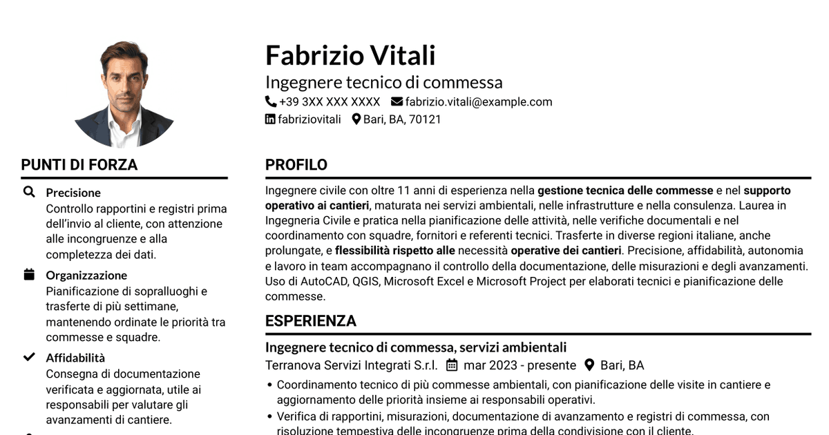 7 modelli di CV per Ingegnere civile/ambientale - Cantieri ambientali, con esempi