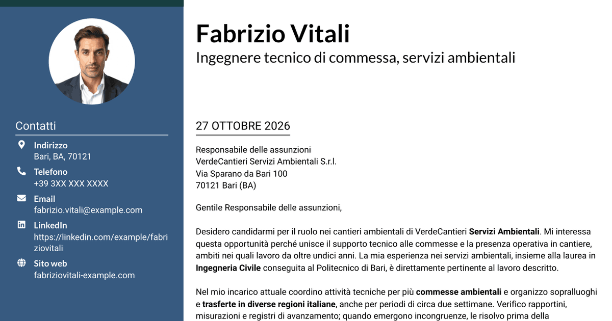7 modelli di lettera di presentazione per Ingegnere civile/ambientale - Cantieri ambientali, con esempi