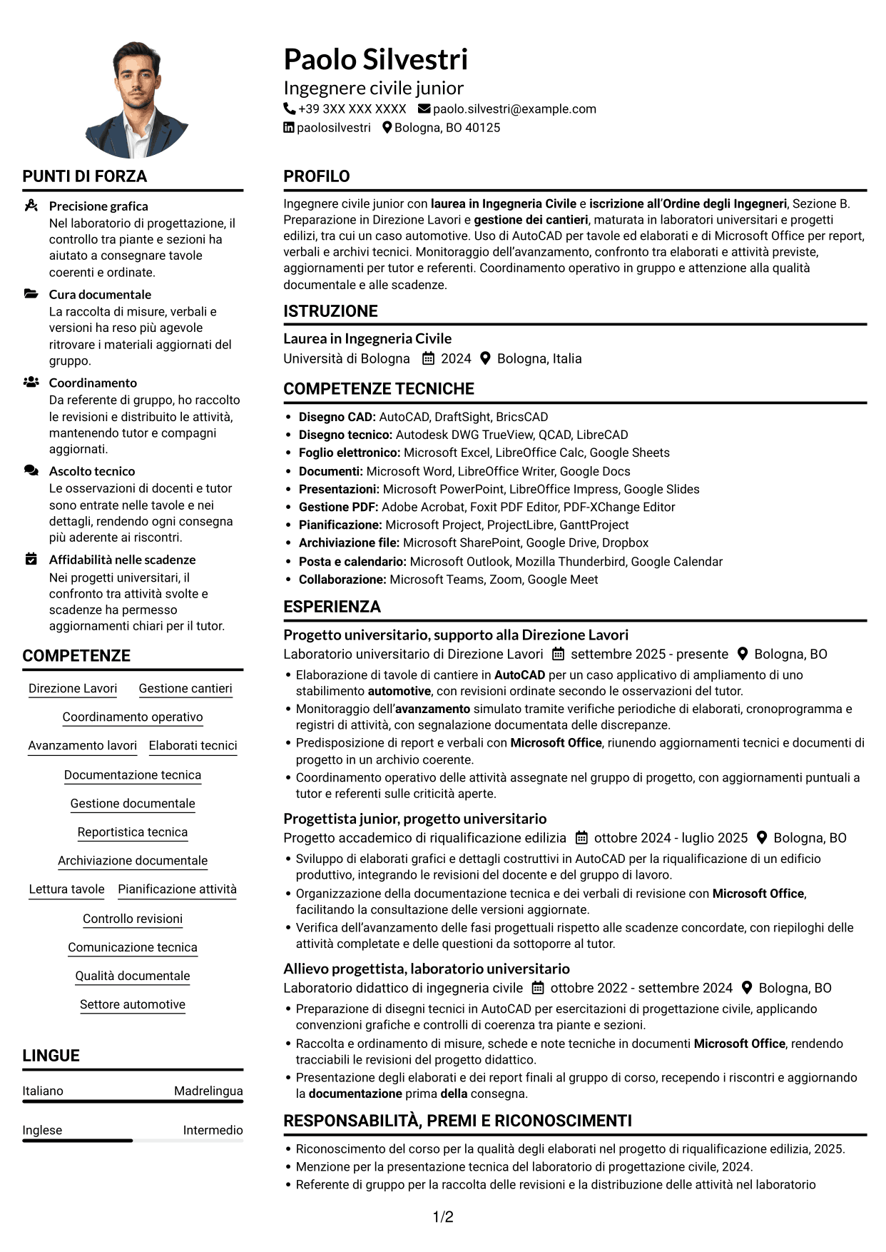 Esempio di curriculum — pagina 1