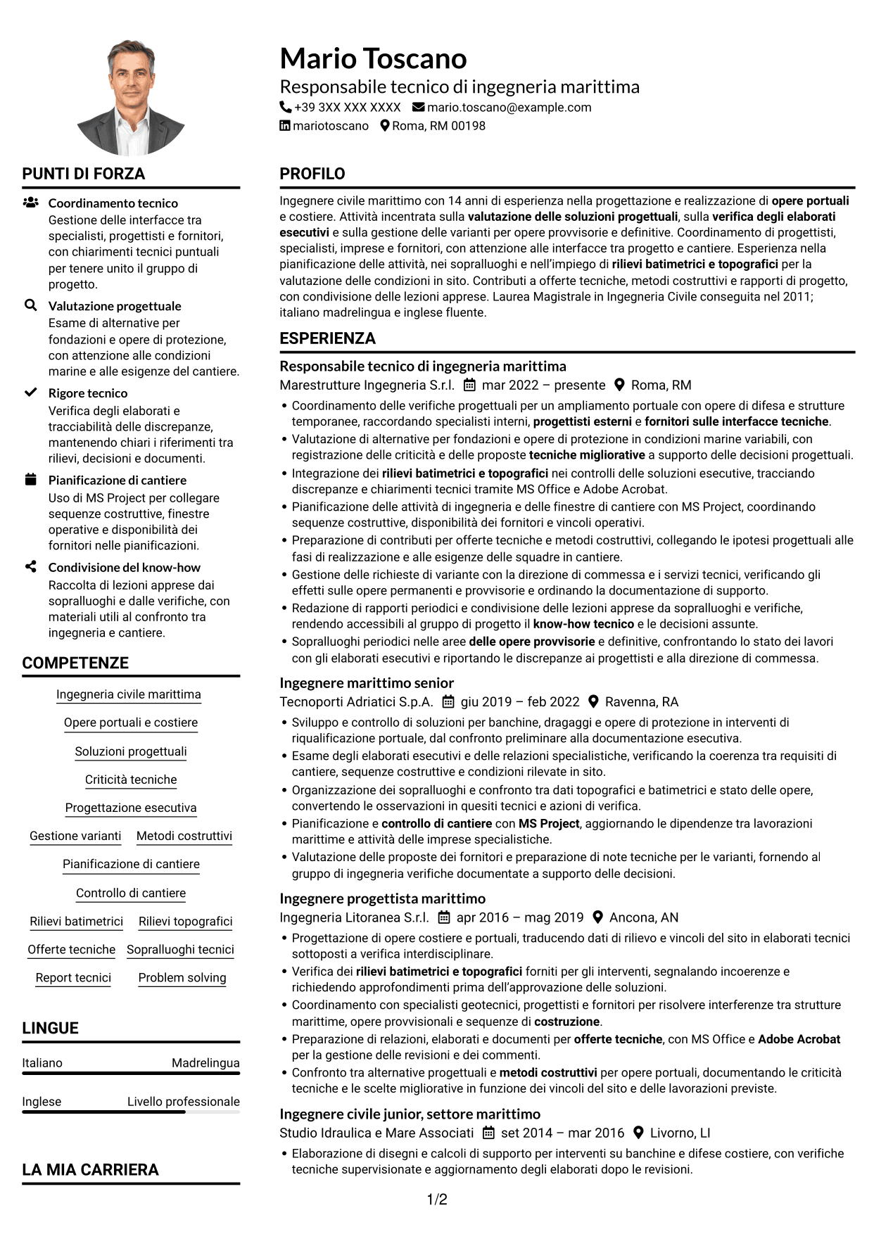 Esempio di curriculum — pagina 1