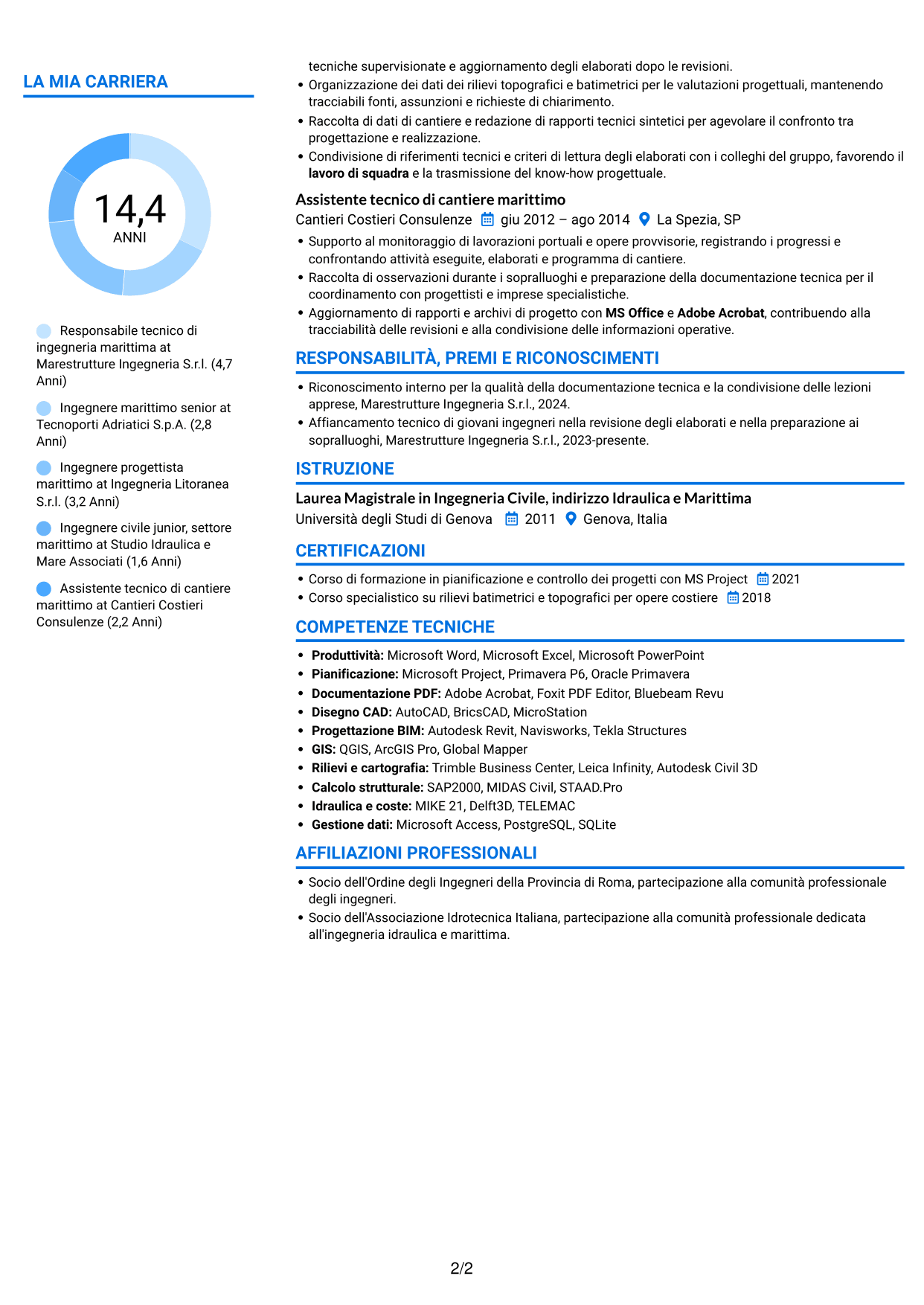 CV Audace (formato a due colonne con accenti colorati e foto): Ingegnere civile marittimo, pagina 2