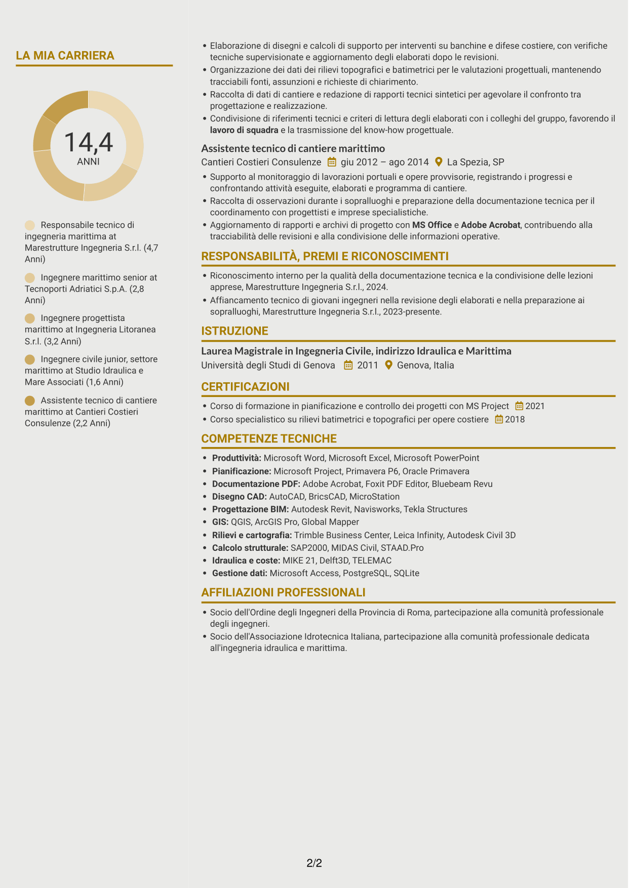 CV Dinamico (formato a due colonne con icone): Ingegnere civile marittimo, pagina 2