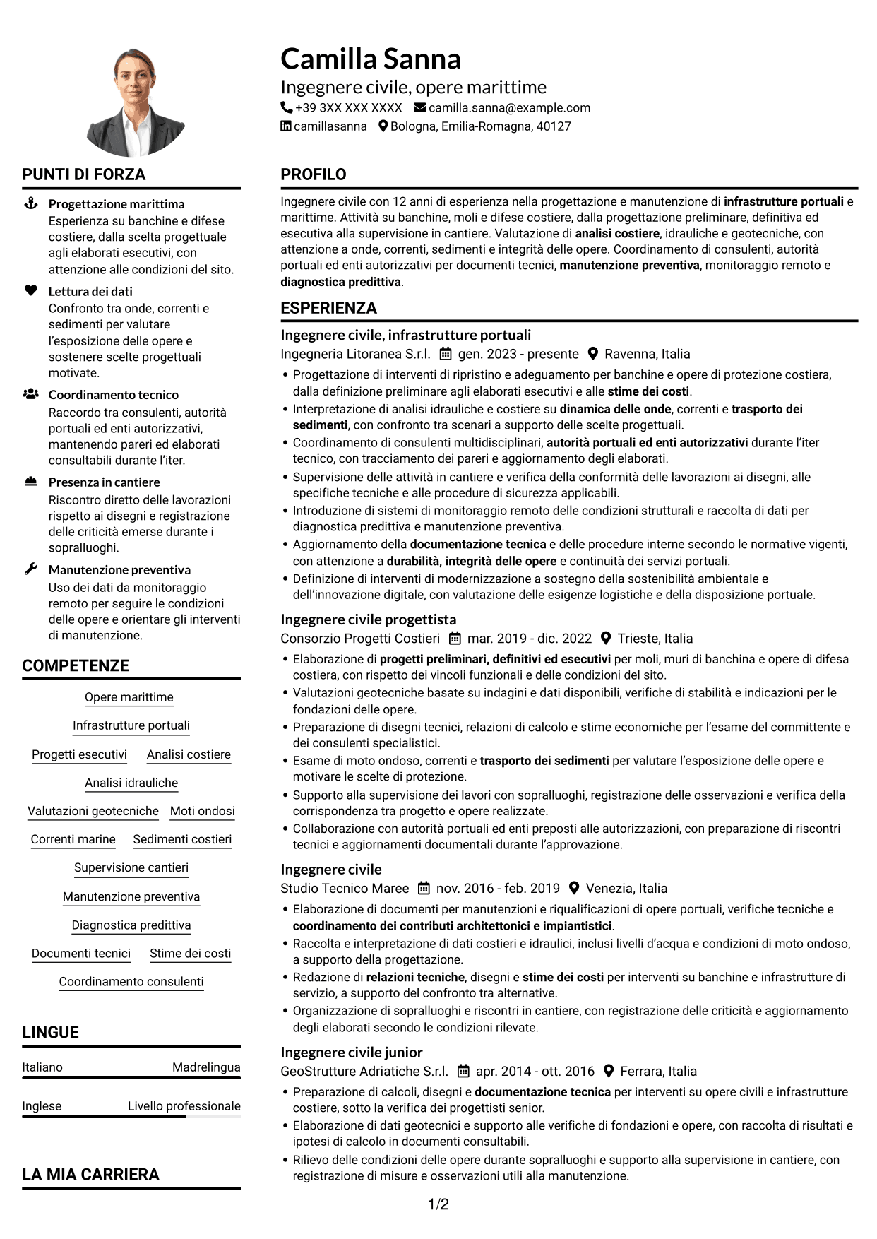 Esempio di curriculum — pagina 1