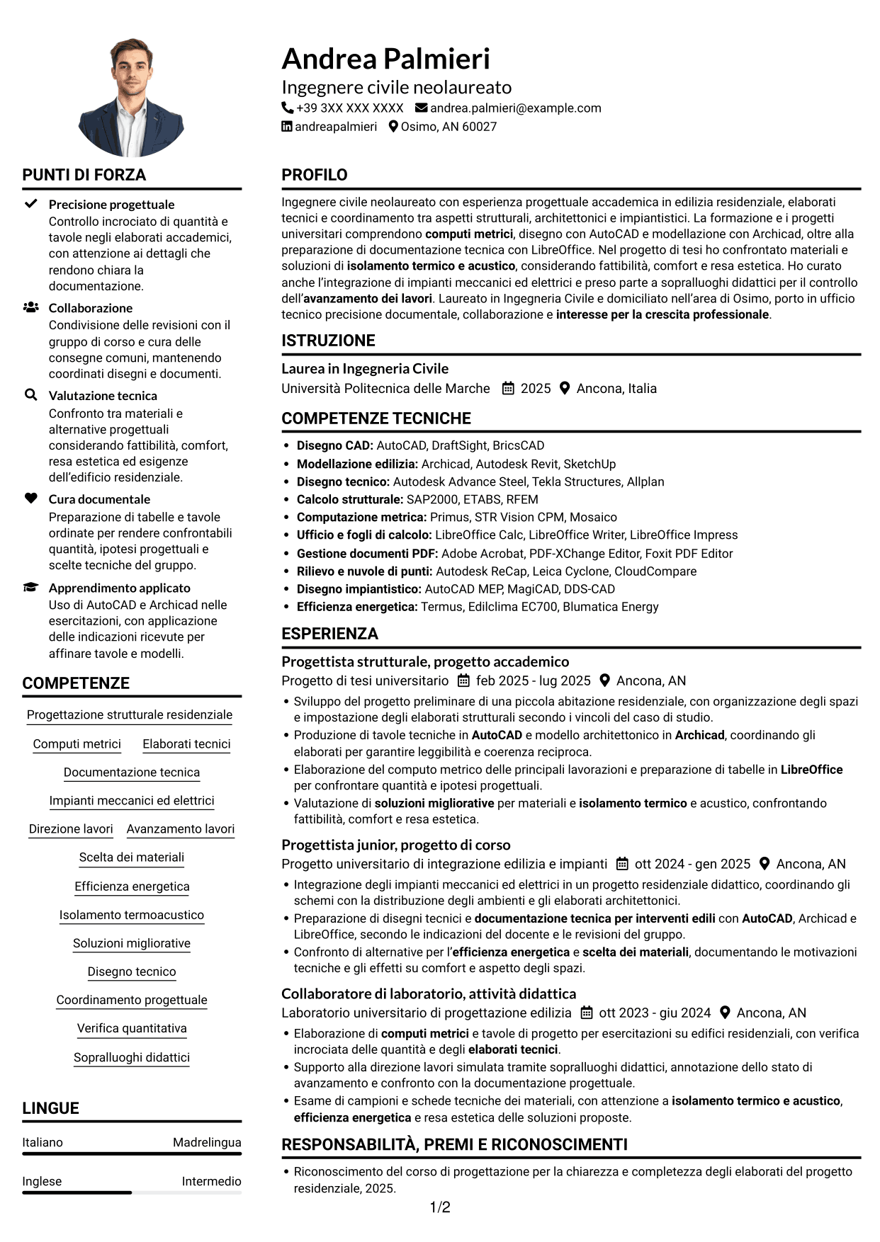 Esempio di curriculum — pagina 1