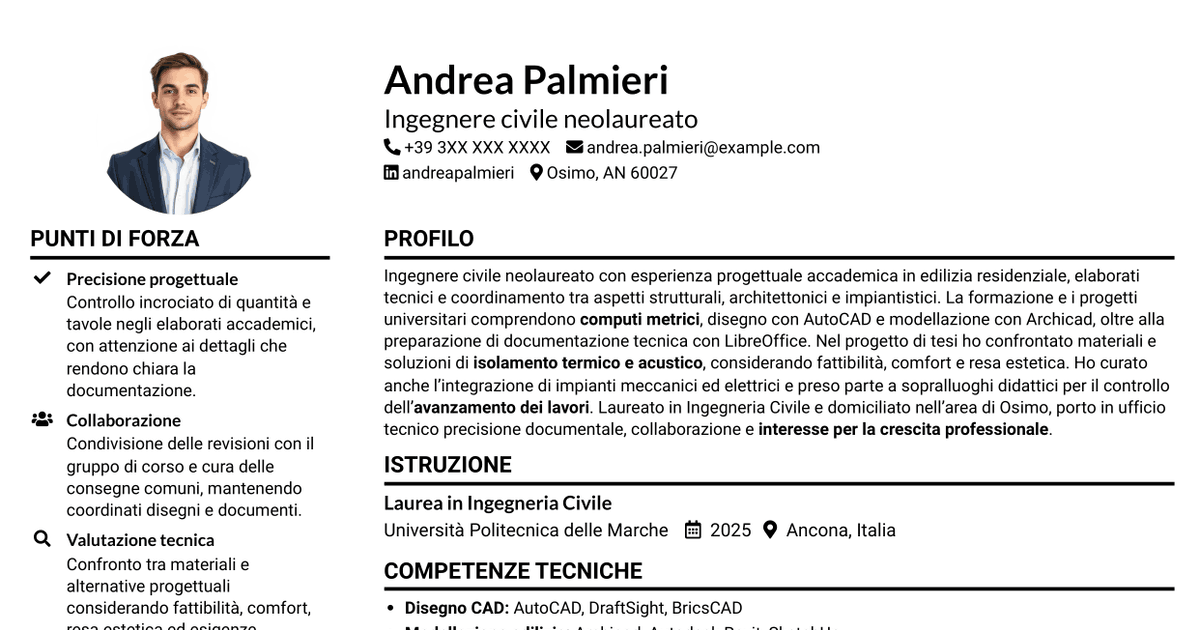 7 modelli di CV per Ingegnere civile - Progettazione strutturale, con esempi