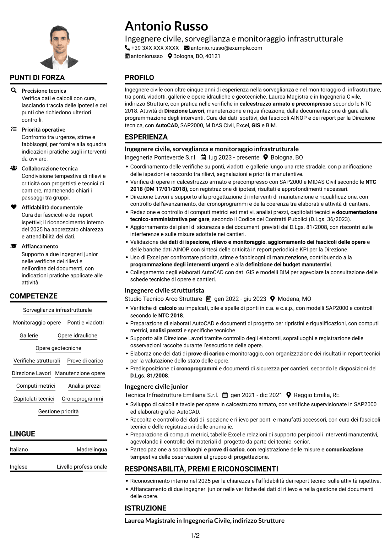 Esempio di curriculum — pagina 1