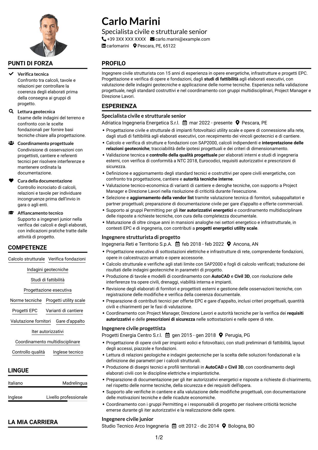 Esempio di curriculum — pagina 1