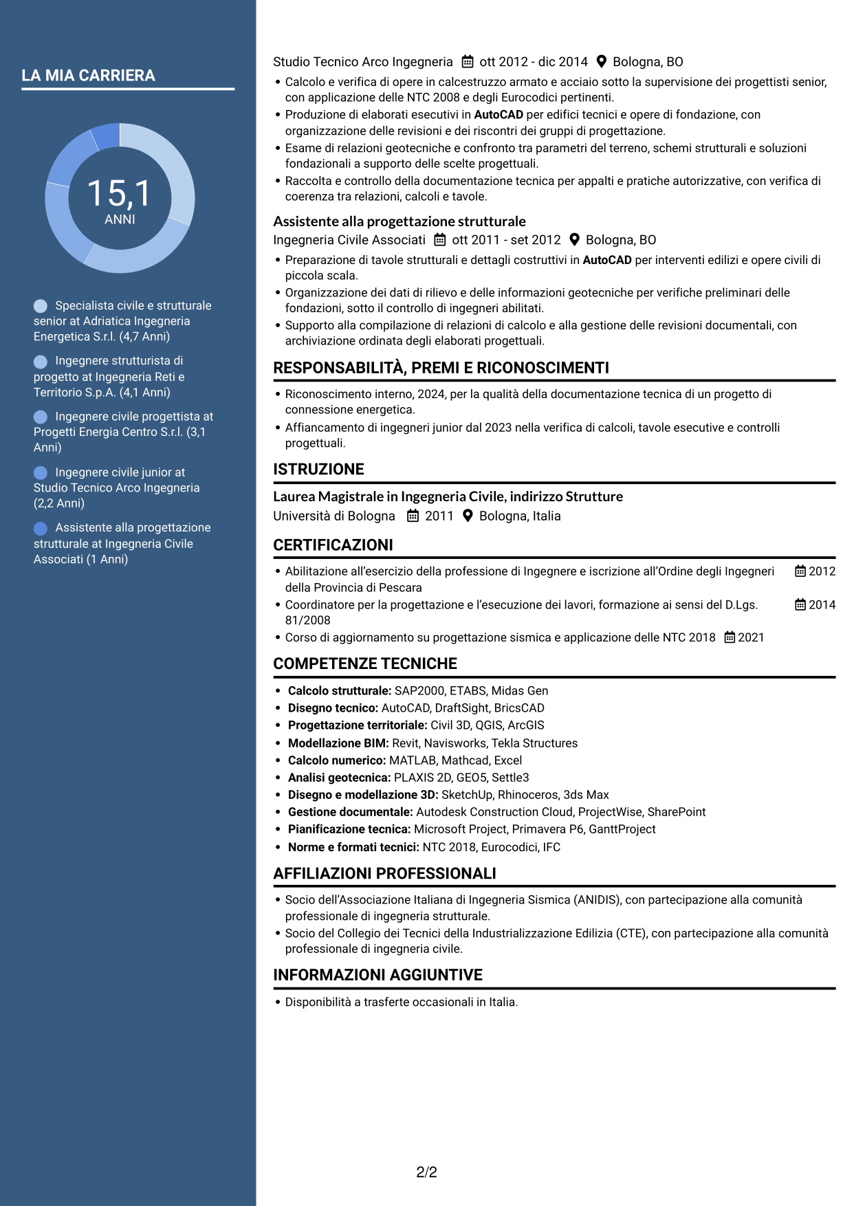 CV Elegante (formato con colonna laterale colorata e foto): Ingegnere civile strutturista - Energy, pagina 2