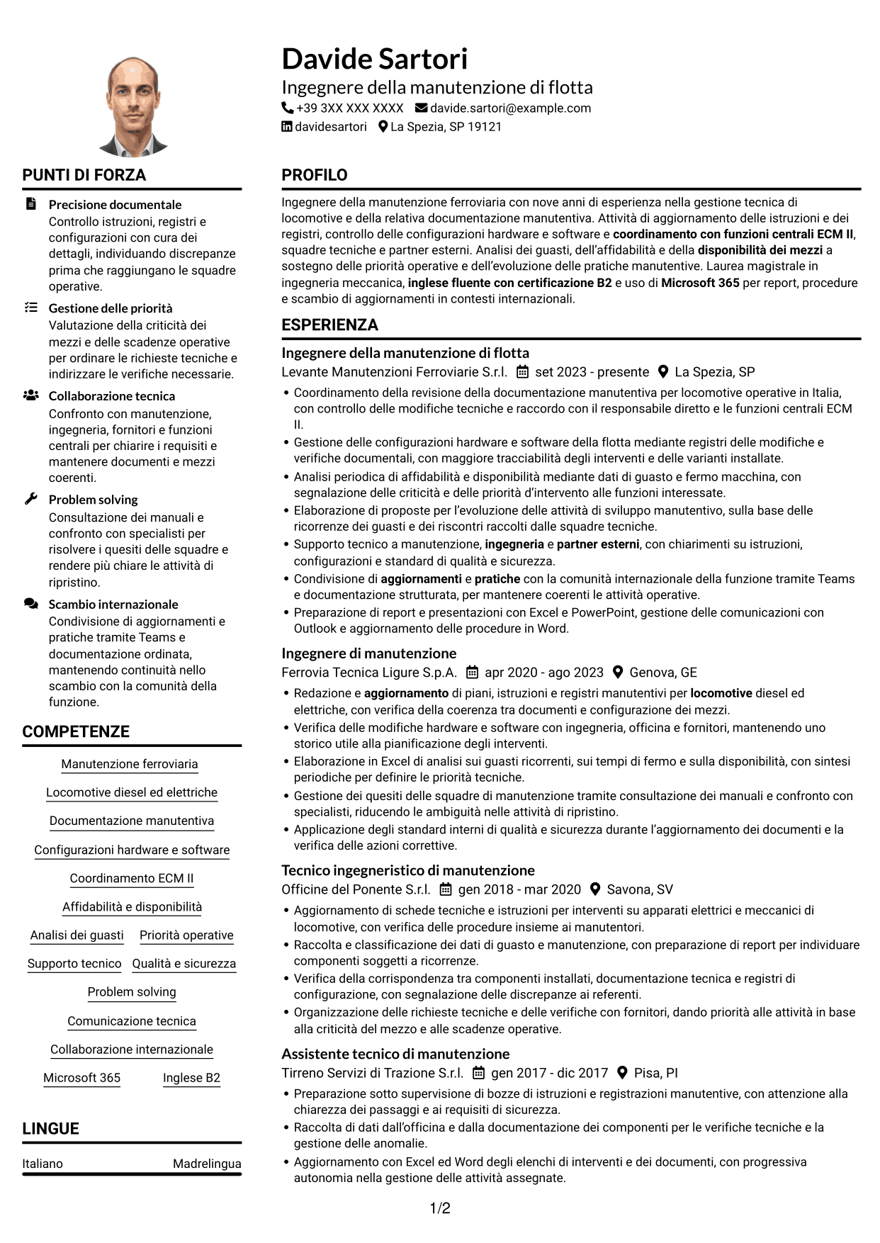 Esempio di curriculum — pagina 1