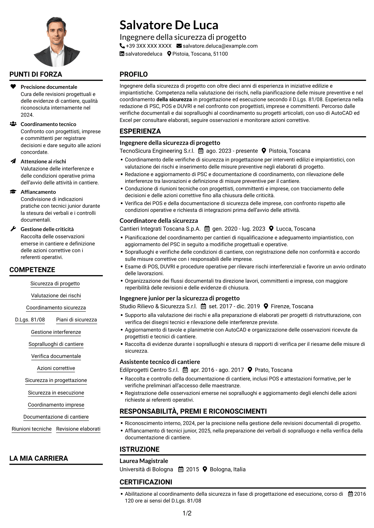 Esempio di curriculum — pagina 1