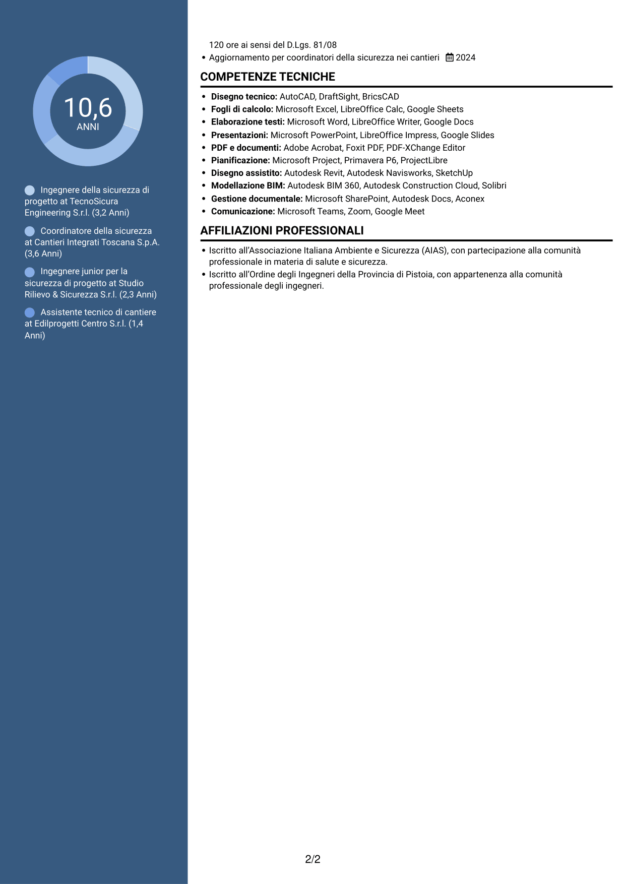 CV Elegante (formato con colonna laterale colorata e foto): Ingegnere della sicurezza di progetto, pagina 2