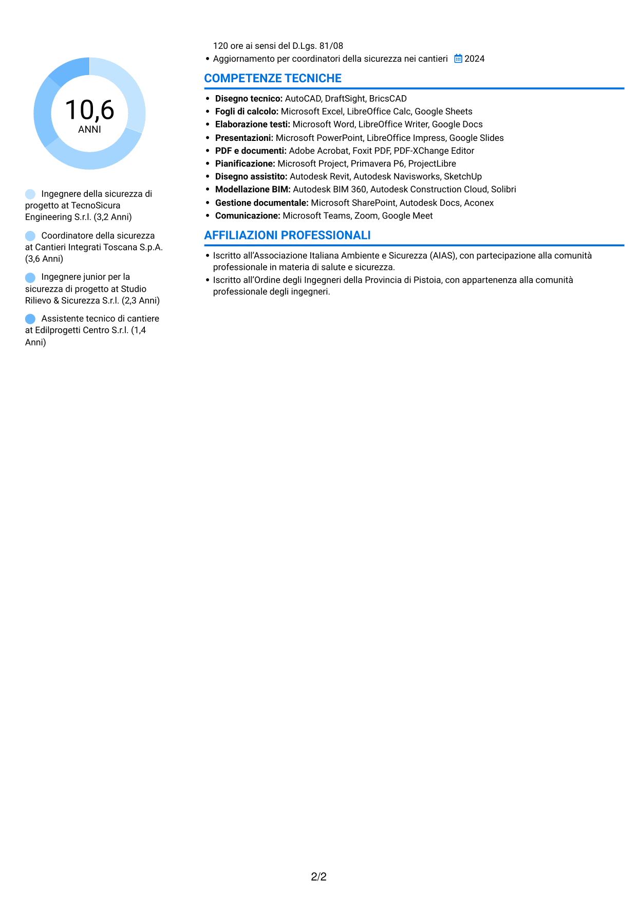 CV Audace (formato a due colonne con accenti colorati e foto): Ingegnere della sicurezza di progetto, pagina 2