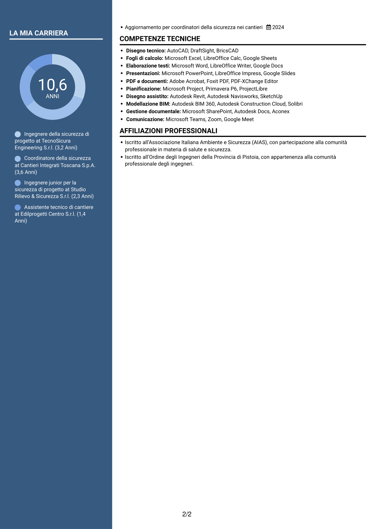 CV Signature (formato con colonna laterale colorata e foto grande): Ingegnere della sicurezza di progetto, pagina 2