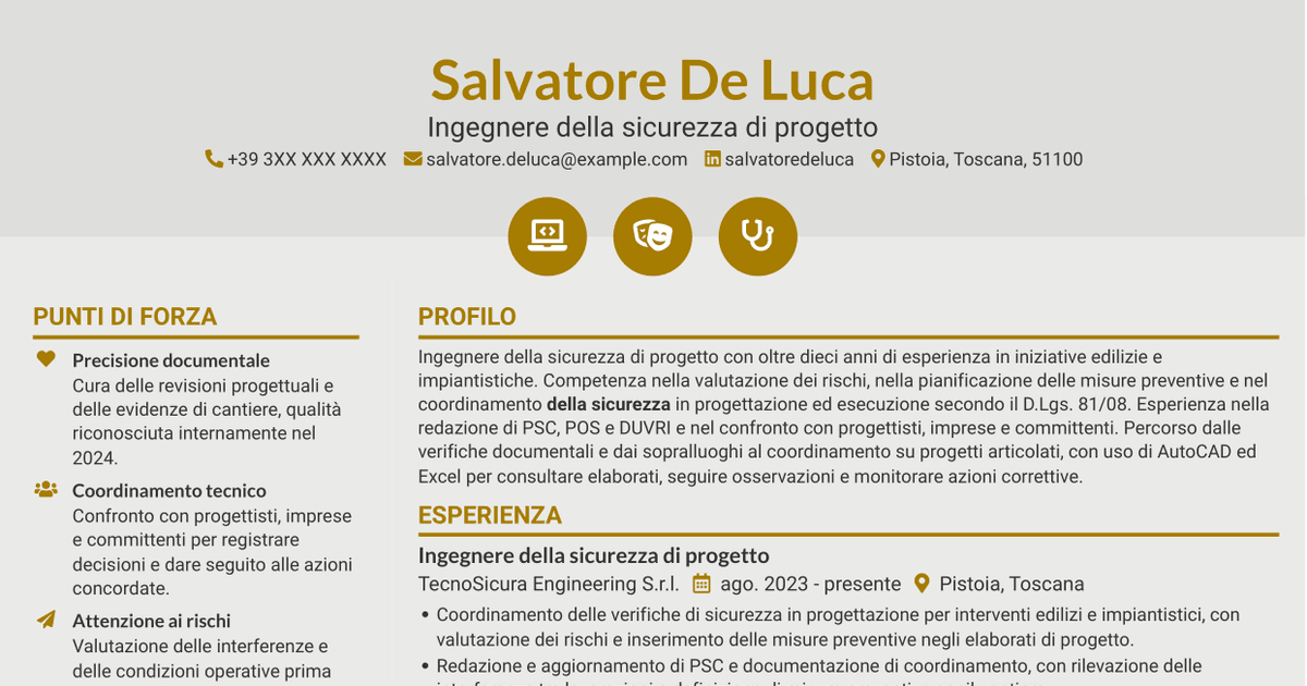 7 modelli di CV per Ingegnere della sicurezza di progetto, con esempi