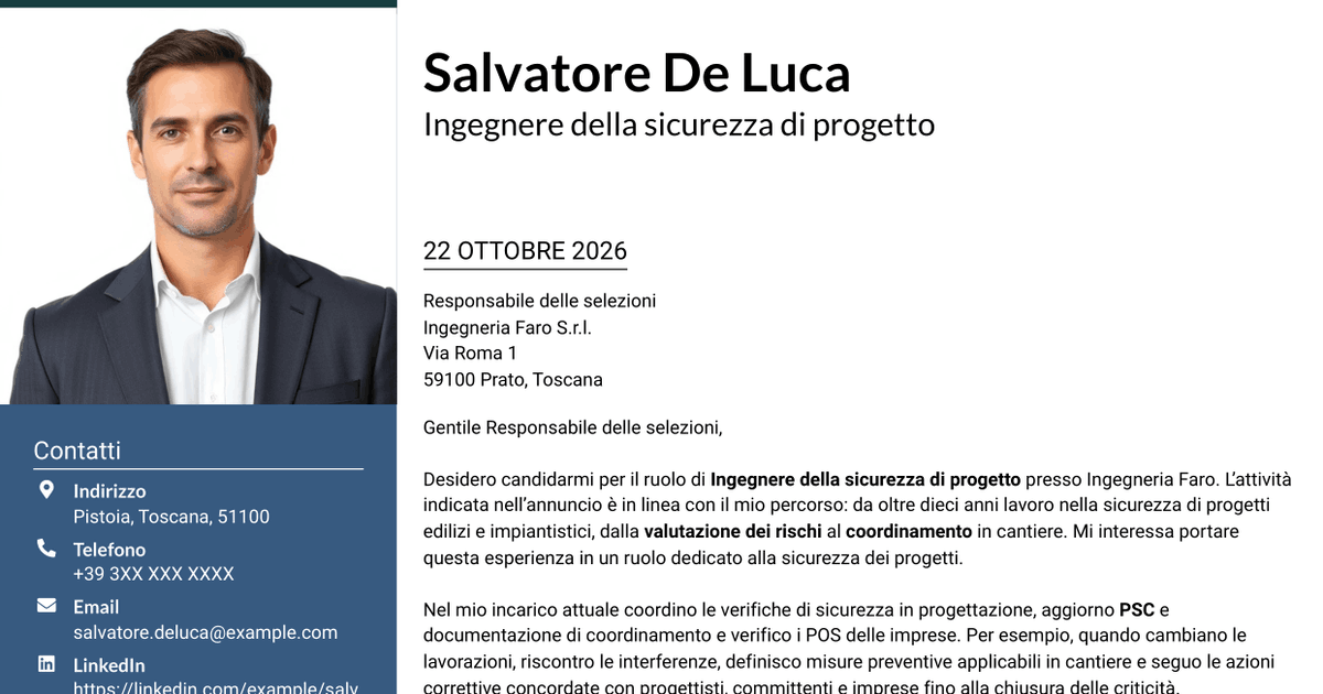 7 modelli di lettera di presentazione per Ingegnere della sicurezza di progetto, con esempi