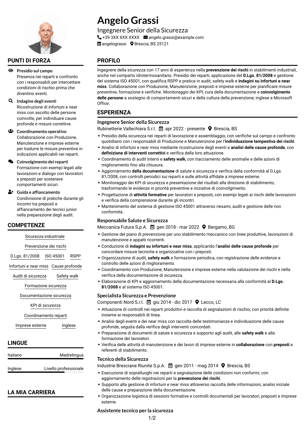 Esempio di curriculum — pagina 1