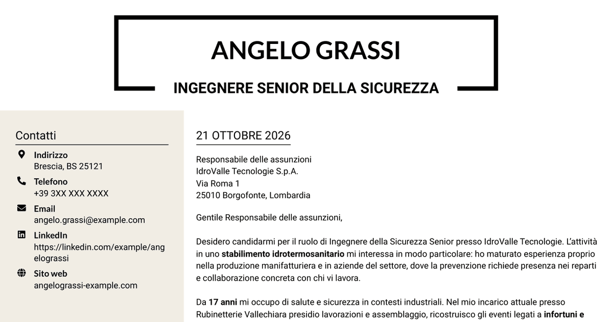 7 modelli di lettera di presentazione per Ingegnere della Sicurezza Senior - Sicurezza Industriale, con esempi