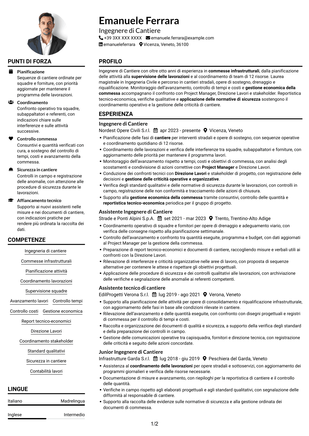 Esempio di curriculum — pagina 1