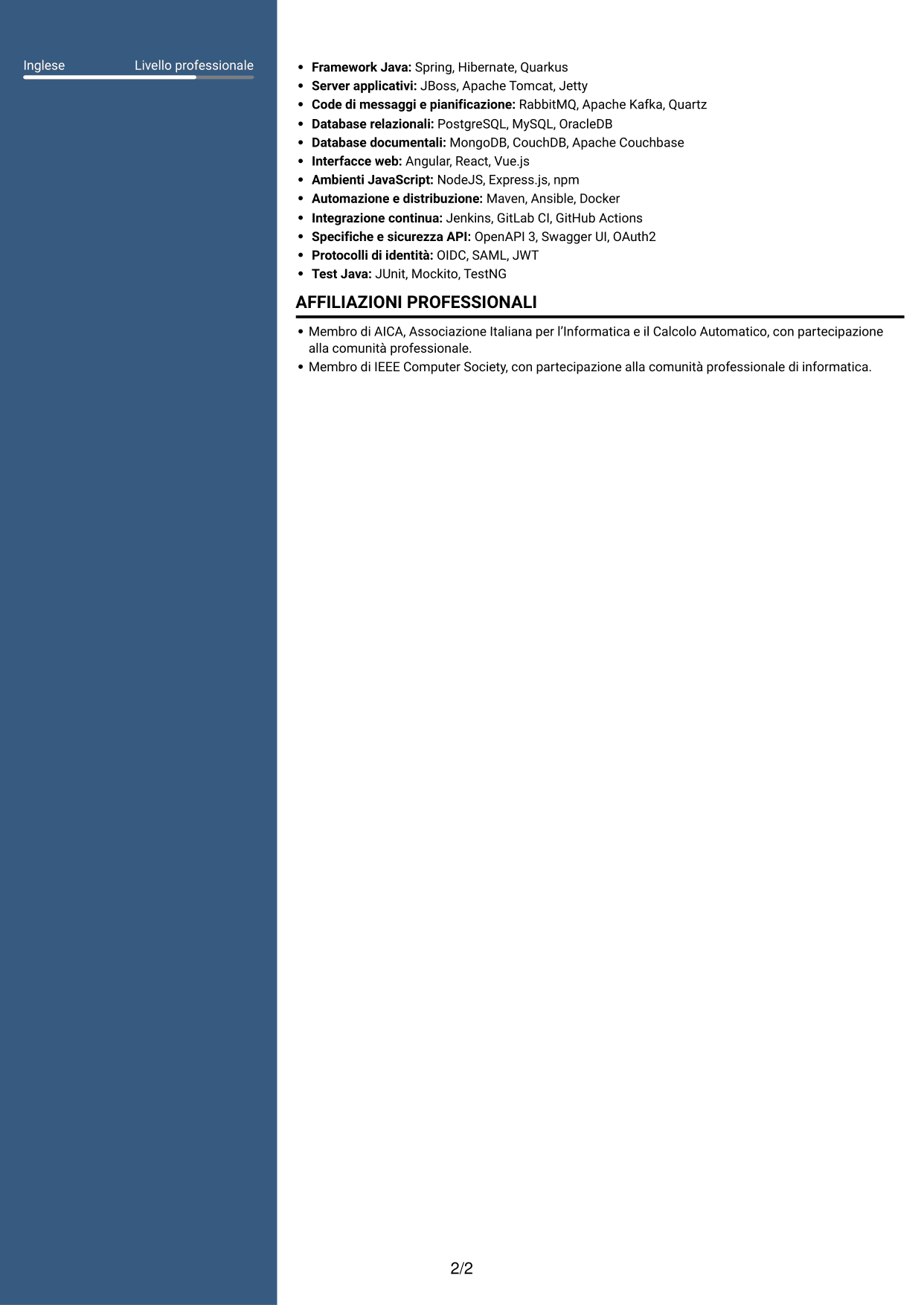 CV Elegante (formato con colonna laterale colorata e foto): Ingegnere di sviluppo junior - Automazione dei processi, pagina 2