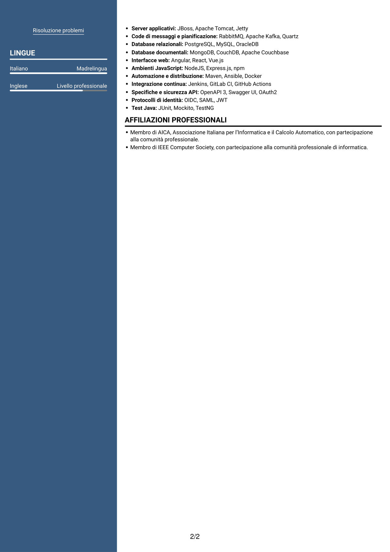 CV Signature (formato con colonna laterale colorata e foto grande): Ingegnere di sviluppo junior - Automazione dei processi, pagina 2