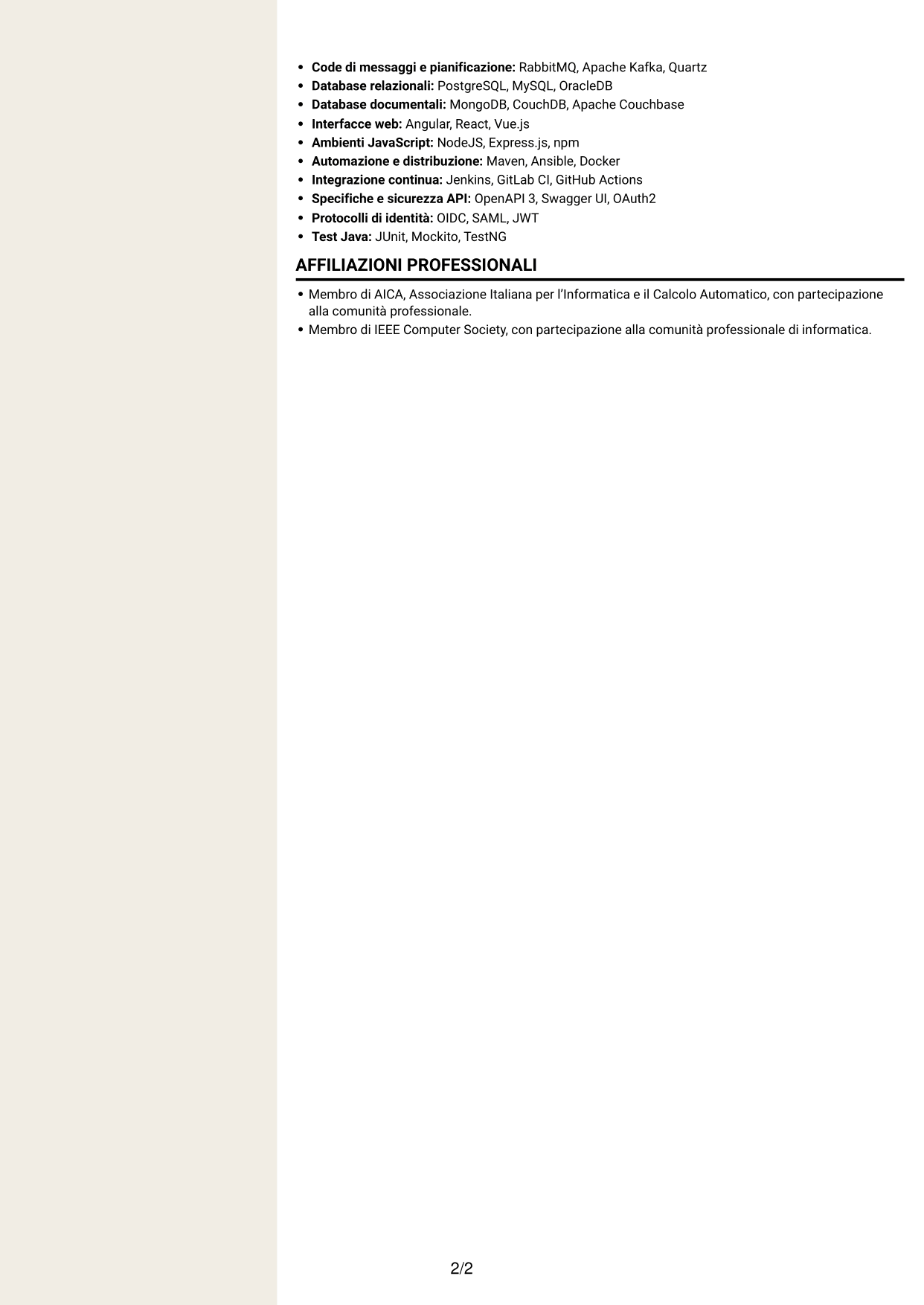 CV Intraprendente (formato a due colonne con intestazione centrata senza foto): Ingegnere di sviluppo junior - Automazione dei processi, pagina 2