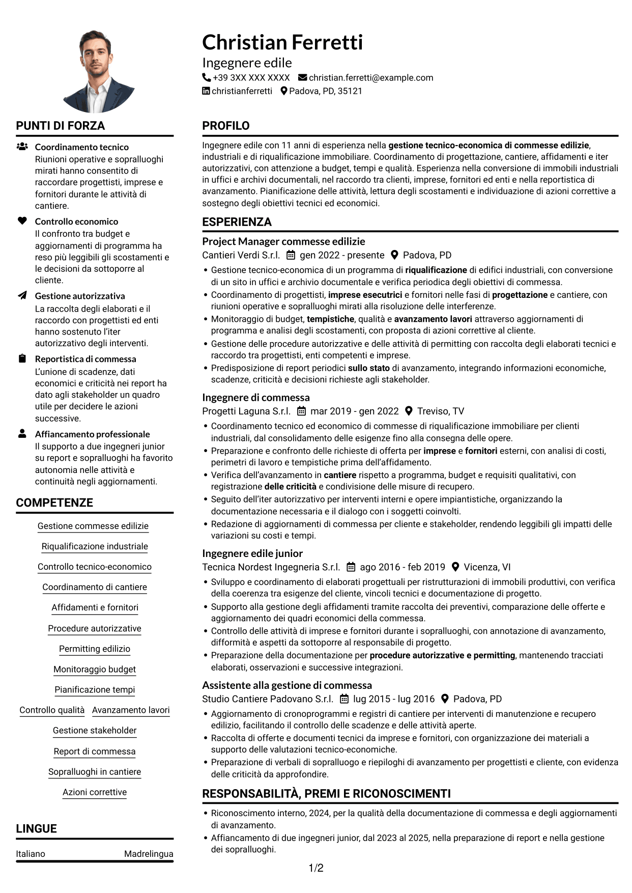 Esempio di curriculum — pagina 1