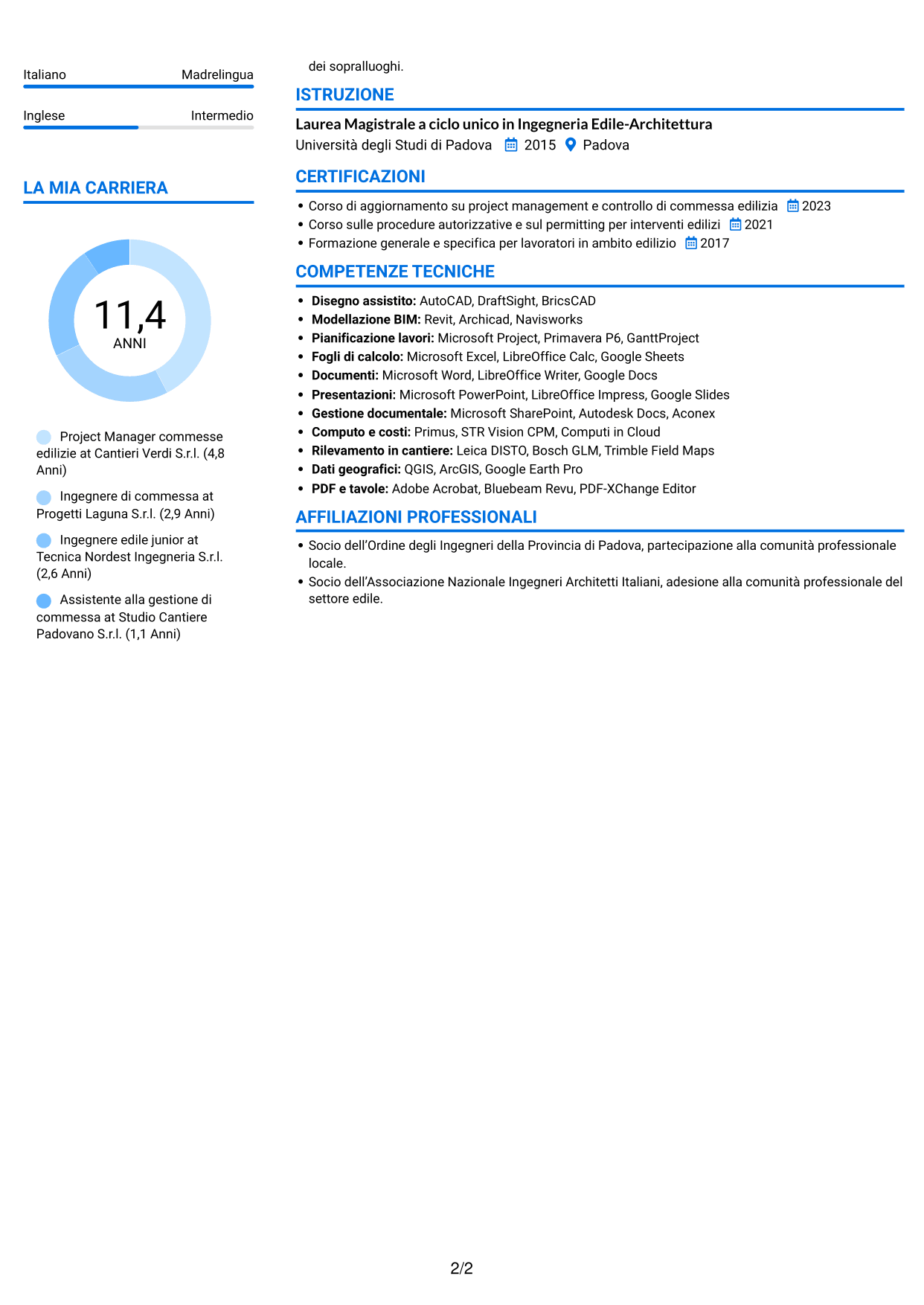 CV Audace (formato a due colonne con accenti colorati e foto): Ingegnere Edile / Architetto - Riqualificazione immobiliare industriale, pagina 2