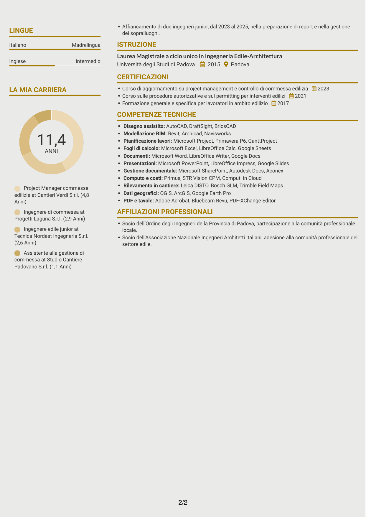 CV Dinamico (formato a due colonne con icone): Ingegnere Edile / Architetto - Riqualificazione immobiliare industriale, pagina 2