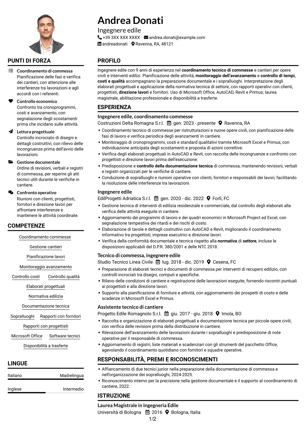 Esempio di curriculum — pagina 1