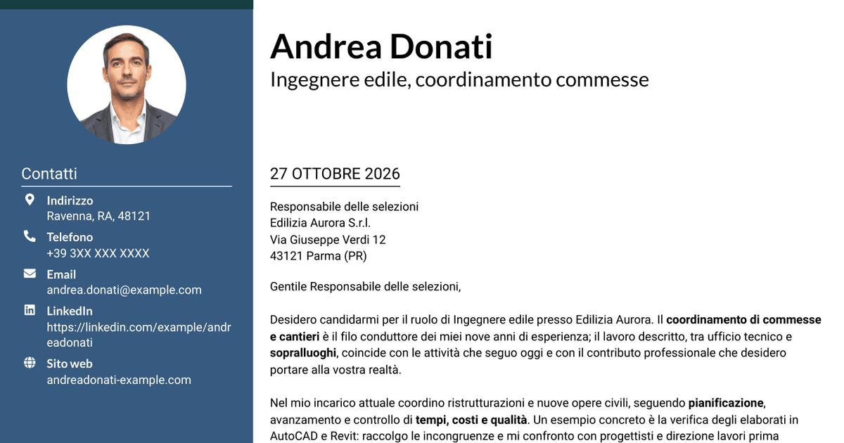 7 modelli di lettera di presentazione per Ingegnere edile - Gestione di commesse e cantieri, con esempi