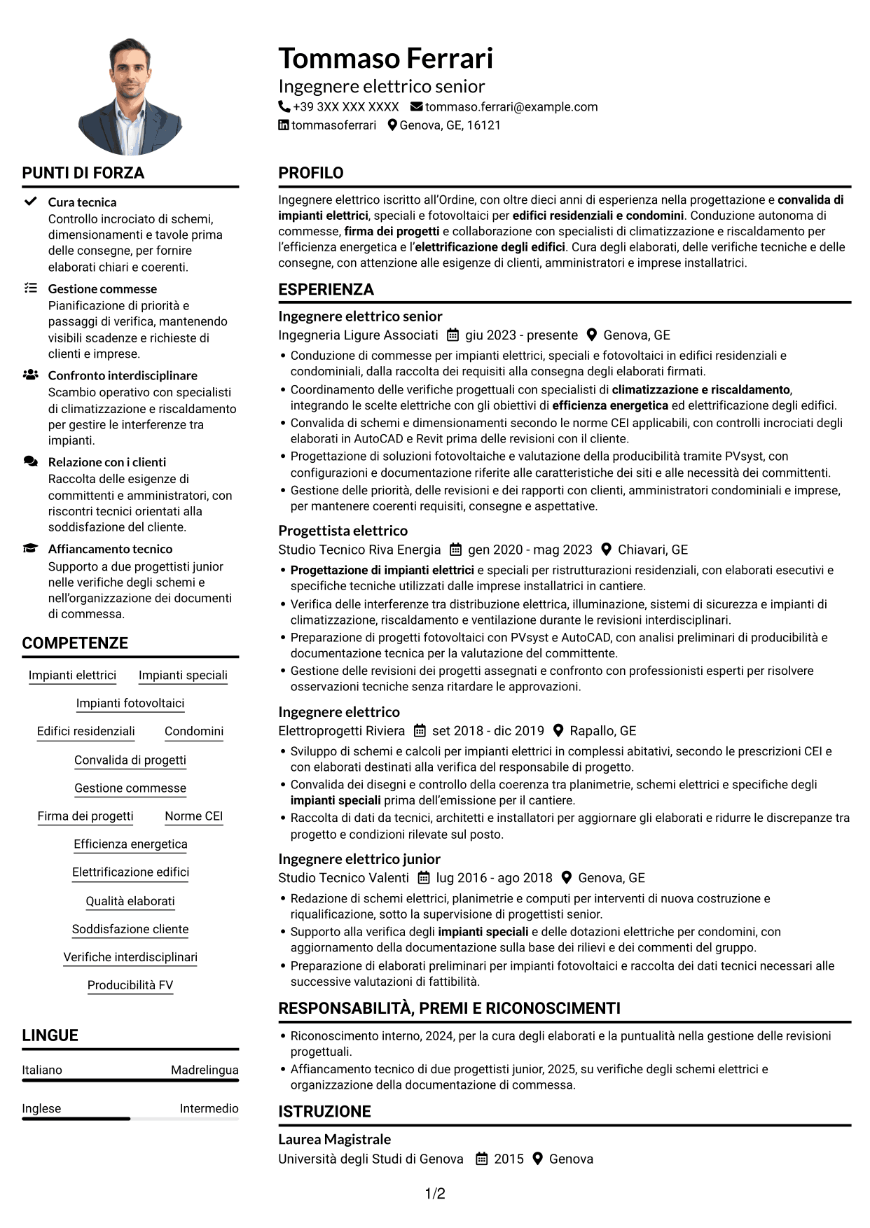 Esempio di curriculum — pagina 1