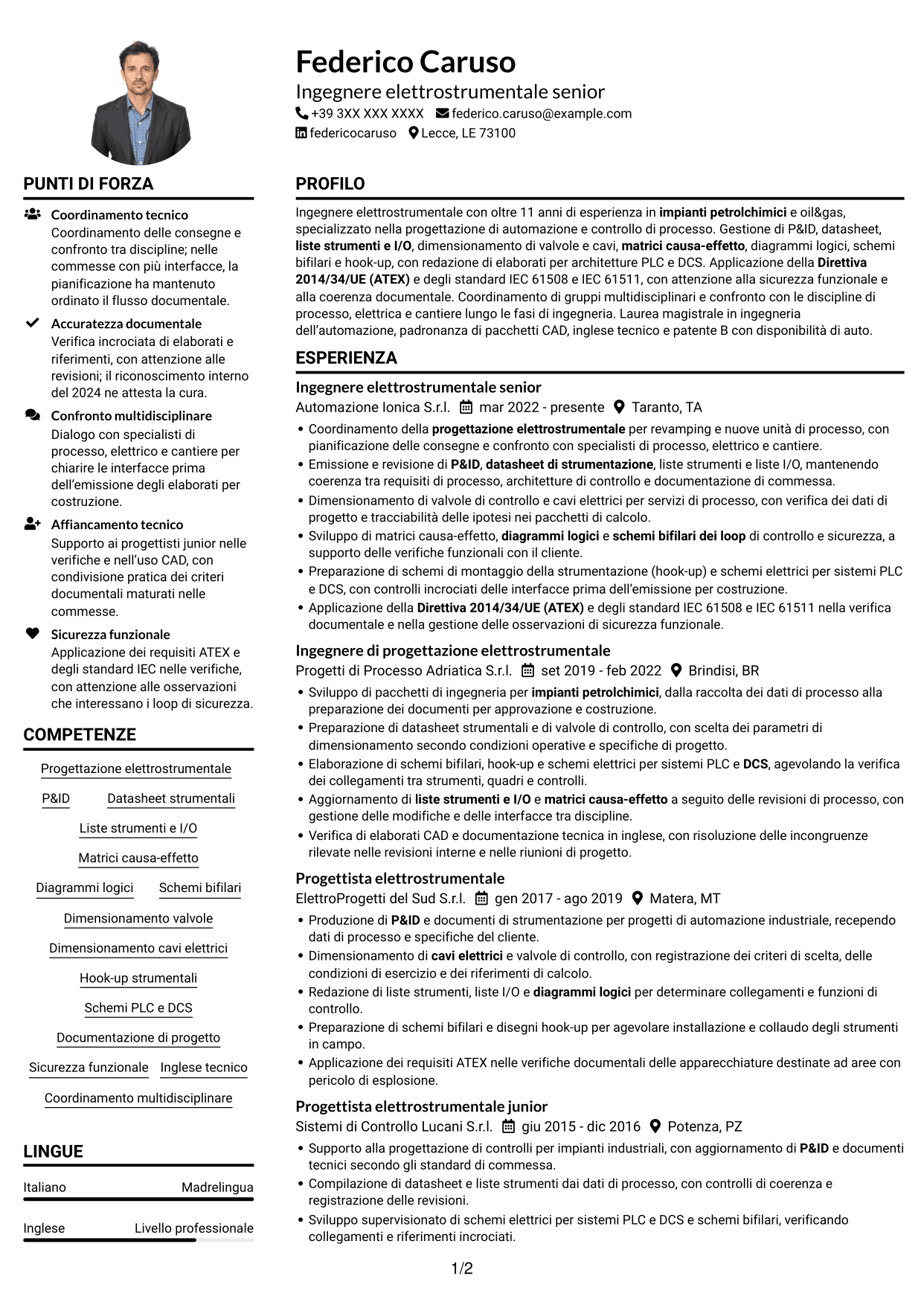 Esempio di curriculum — pagina 1